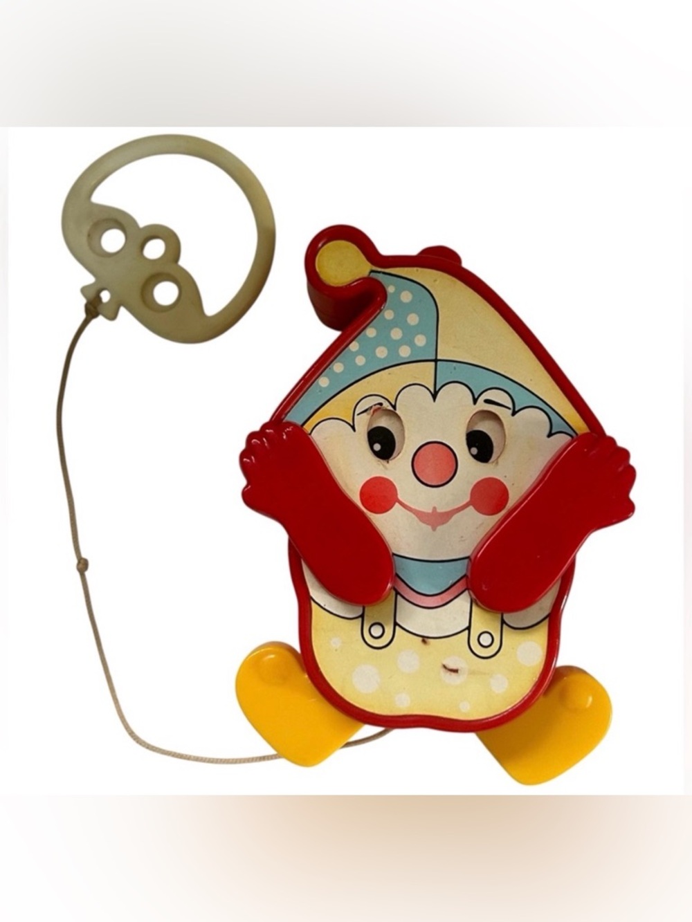 VINTAGE MUSICAL PEEK-A-BOO PULL STRING TOY CLOWN
